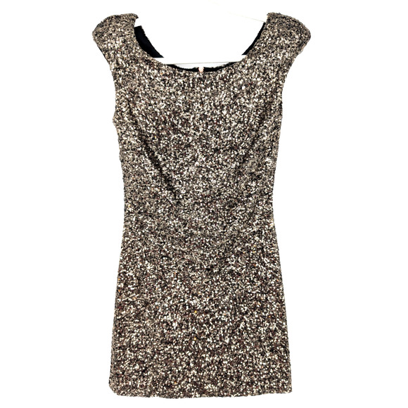 Minkpink Gold Sequin Sparkly Bodycon Glam Club Puff Shoulder Mini Dress Small - Picture 3 of 10
